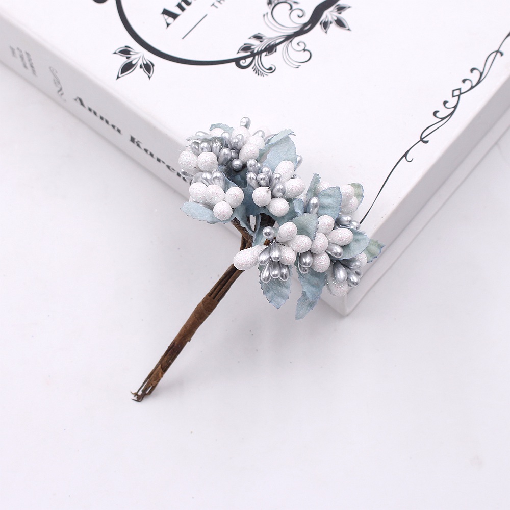 Gold powder pearl berry artificial flower stamens bouquet wedding home decoration DIY wreath gift box handmade flower 100pcs