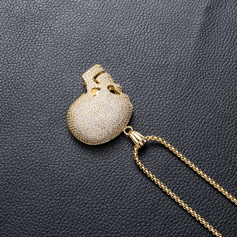 Wholesale-Gold Color Skull Pendants Hip Hop CZ Stone Paved Bling Ice Out Necklace for Men Rapper Jewelry