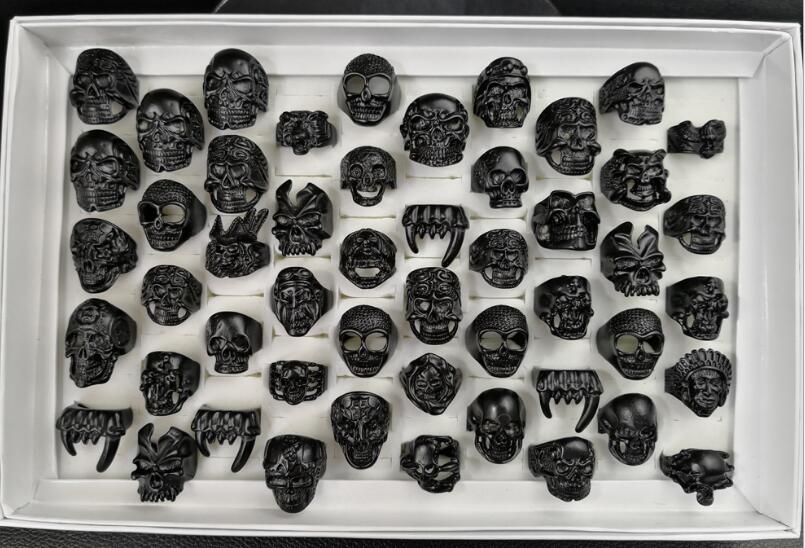 Promotion price Mixed style Mixed size Gothic Skull Rings Men's Black Skull Ring Punk Rings For Men s Fashion Jewelry in Bulk
