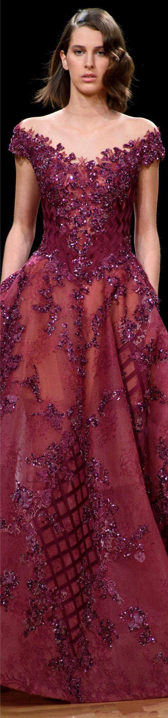 Burgundy Lace Crystal Prom Dresses Ziad Nakad Sheer Off Shoulder Dubai Arabic Plus Size Celebrity Evening Gowns