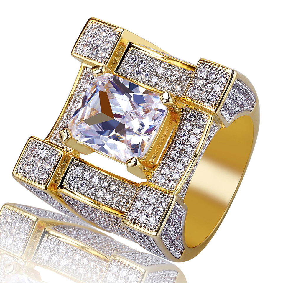 24mm Big Heavy Cubic Zirconia Square Hip Hop Ring for Men Top Quality Personalized Full CZ Stone Punk Rock Rapper Jewelry for Men Size 7 to 11 Comfort