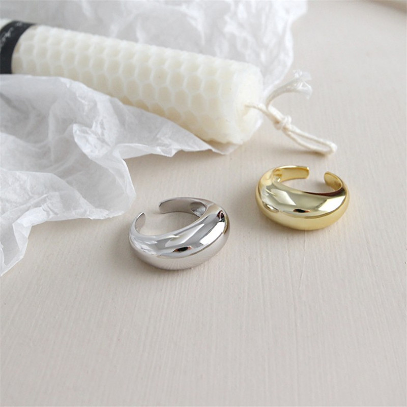 100% 925 Sterling Silver Geometric Arch Open Rings For Women New Chic Style Wide Adjustable Statement Ring Fine Jewelry