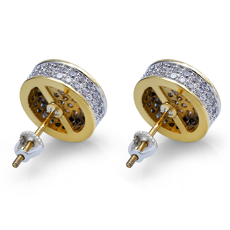 Hip Hop Screwback Stud Earrings Cylinder Shape Shining White Zircon Dangle Earrings Gold Plated Vintage Geometric Jewelry