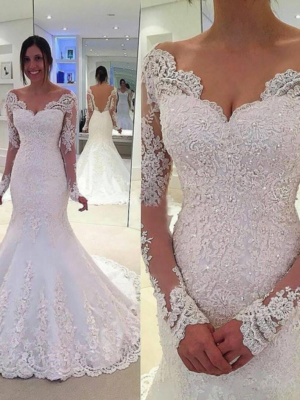 Beaded Lace Mermaid Wedding Dresses 2019 V Neckline Long Sleeve Open Back Wedding Dress Bridal Gowns Plus Size Formal Gown for Bride, Ivory
Beaded Lace Mermaid Wedding Dresses 2019 V Neckline Long Sleeve Open Back Wedding Dress Bridal Gowns Plus Size Formal Gown for Bride, Ivory
