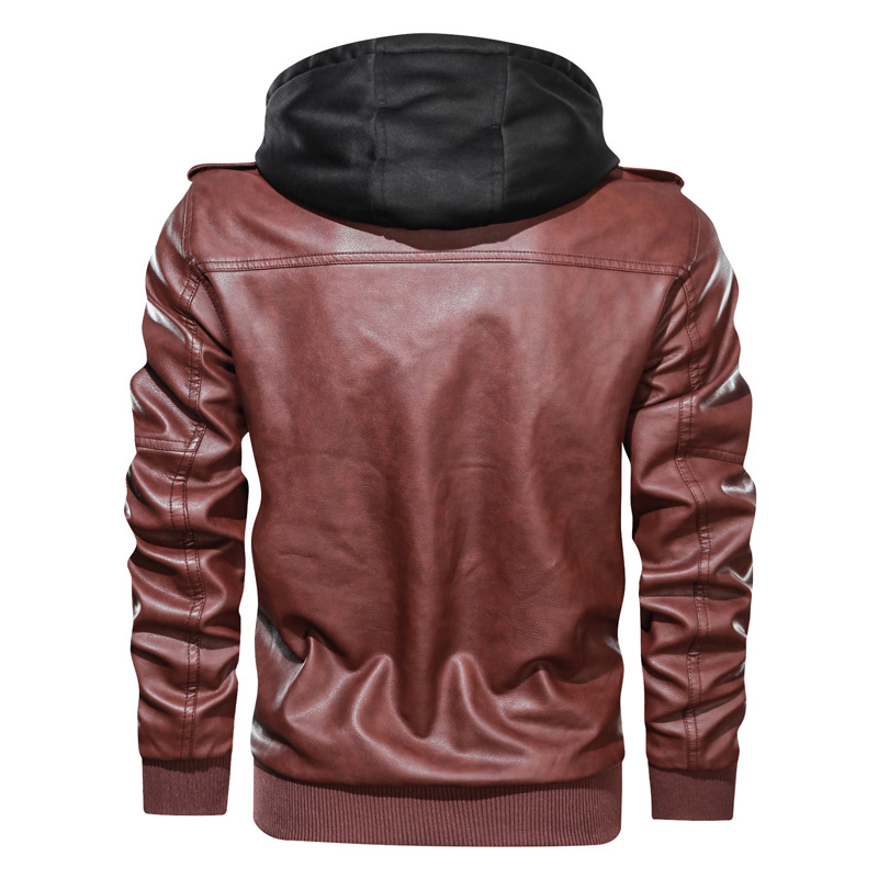 Spot Leather winter men's removable cap washed pu jacket large size casual motorcycle men