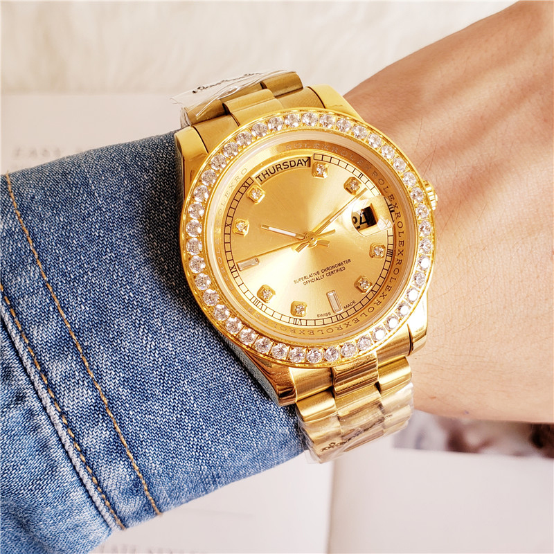 

Swiss brand women watches asia 2836 movement automatic watch 18K gold sapphire glass day diamond deisgner watches date original clasp watch, Gold black