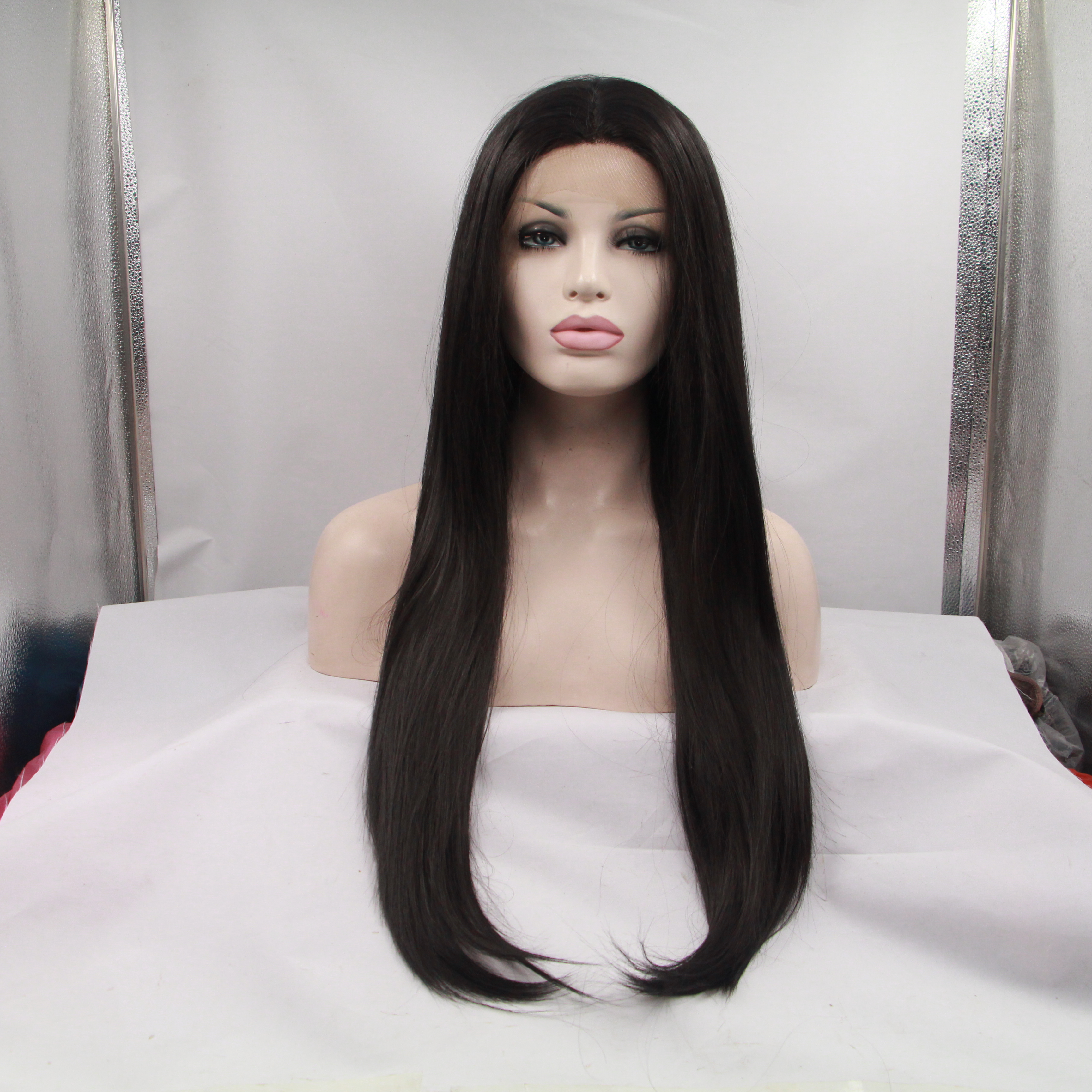 Synthetic Straight Lace Front Hair Wigs 10"-28" Natural black Color For Black Women Brazilian Wig 180 Density