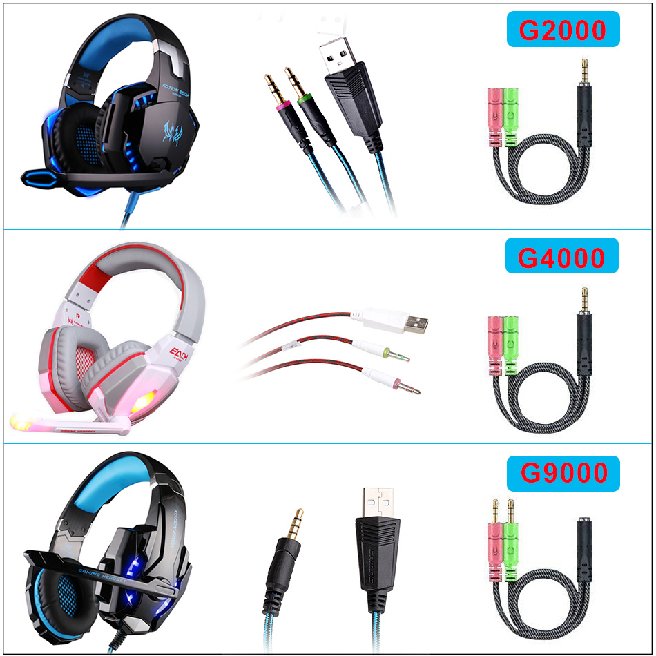 KOTION EACH G2000 G9000 Gaming Headset Big Headphones with Light Mic Stereo Earphones Deep Bass for PC Computer Gamer Tablet PS4
