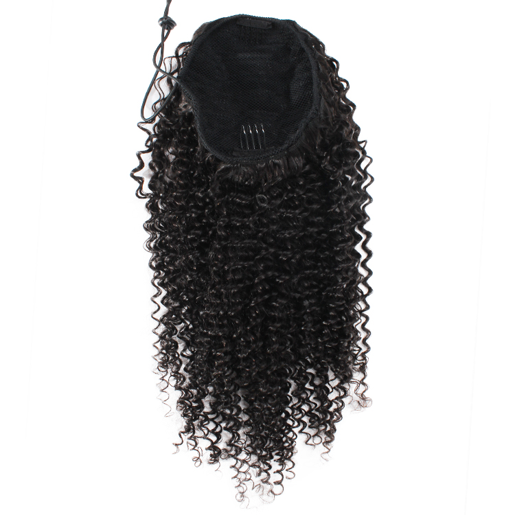 140g Human Hair Ponytail Brazilian Virgin Hair Clip On Afro Kinky Curly Hairpieces Drawstring Ponytail Extension For Black Women jet black