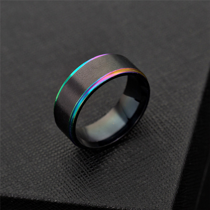Rainbow Gold Side Brush Ring band Black Stainless Steel Wed Rings Fashion designer Jewelry for Women Men Gift Will and Sandy
