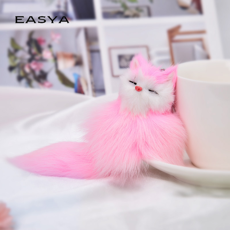 cute fluffy bowknot fox ball key chain rings pompom real fox fur charm keychain car bag key ring women jewelry