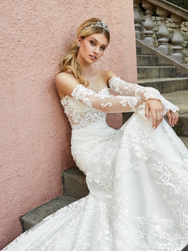 Mermaid Amazing Lace Wedding Dresses With Detachable Long Sleeves Sweetheart Neck Bridal Gowns Sweep Train Plus Size Beaded Vestido De Novia