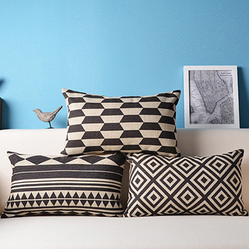 Cojines Cushion Cover Northern Europe Geometric Black and Beige Home Decorative Pillow Case 30x50cm Almohada Lumbar pillow