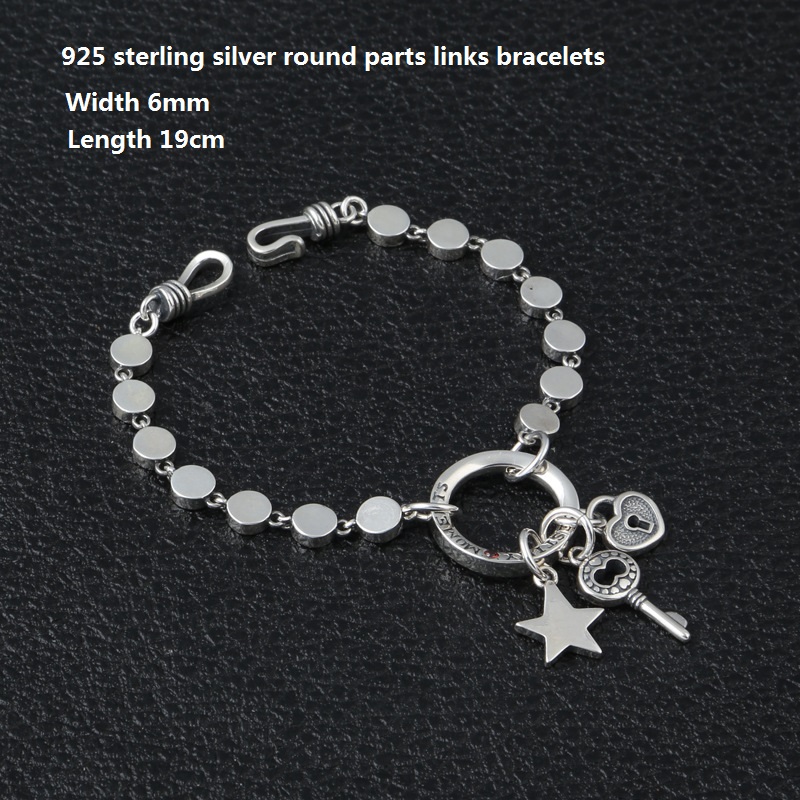 Personalized 925 sterling silver vintage jewelry antique American European hand-made designer round link bracelets with key heart star charm