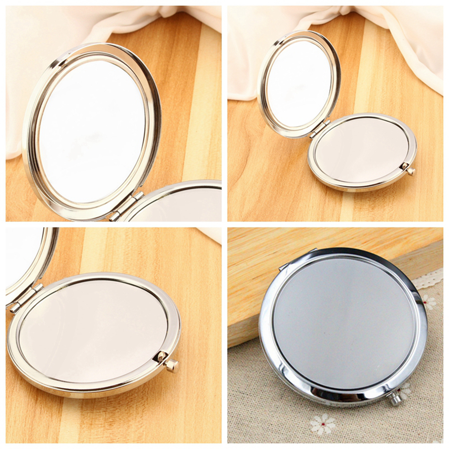 Round Silver Mini Compact Mirrors Women Lady Girl Mini Beauty Metal Make Up Cosmetic Makeup Round Pocket Mirror Espejo De Bolsillo Redondo De Maquilla