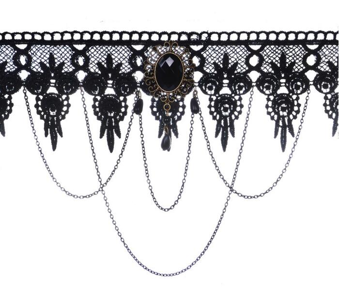 Halloween Sexy Gothic Chokers Crystal Black Lace Neck Collares Choker Necklace Vintage Victorian Women Chocker Steampunk Jewelry G