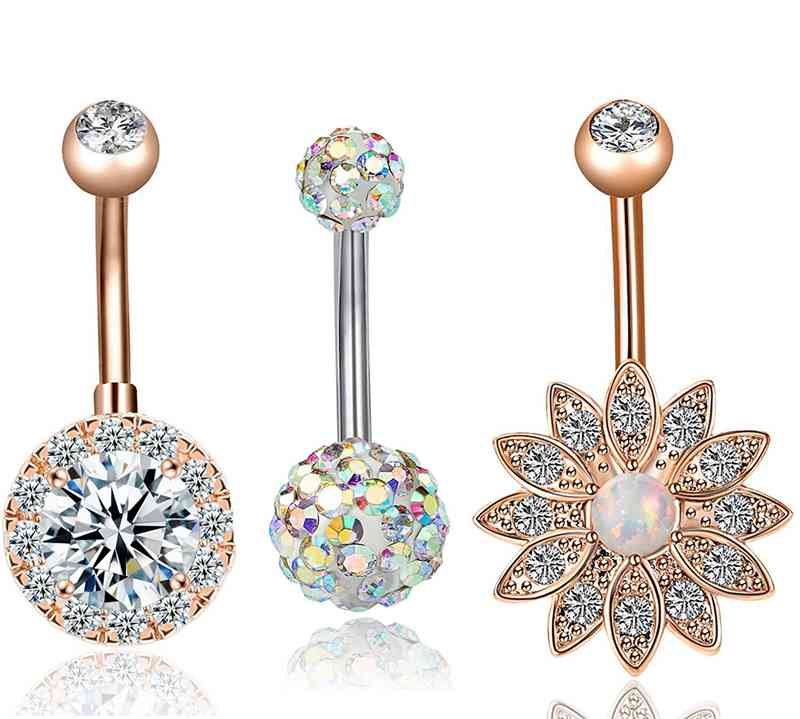 Style 3 pieces 14G stainless steel belly button ring barbell navel ring lady flower body perforation