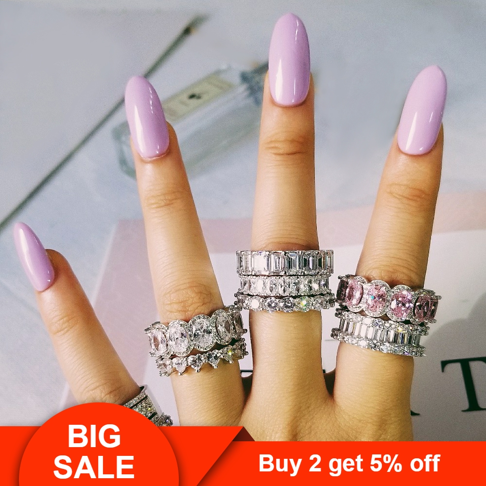 Choucong design 925 sterling silver CZ Diamond Gemstones wedding band eternity Ring for Women solid engagement anniversary fashion jewelry