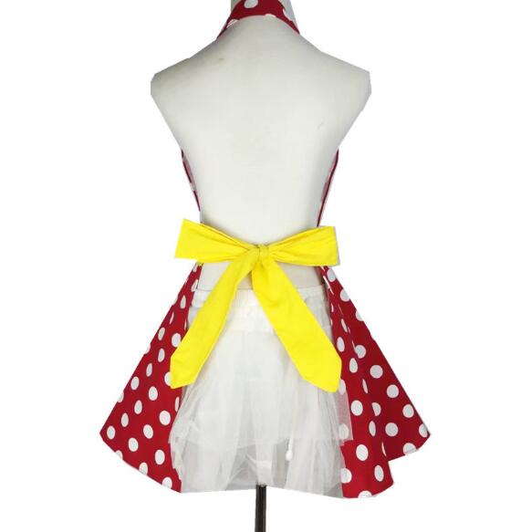 Retro Kitchen Apron Woman Cotton Polka Dot Cooking Apron Vintage Cute Lady Bib Cotton Apron Dress