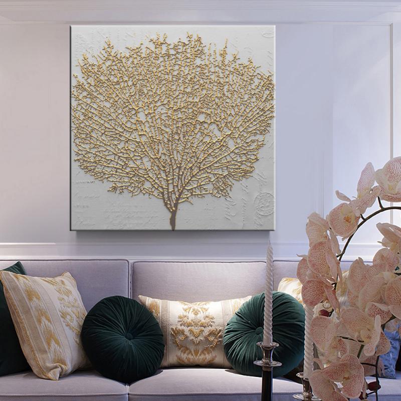 Home Decorative Nordic Style Poster Prints Wall Art Canvas Painting Abstract Golden Tree Modular Pictures Modern for Living Room