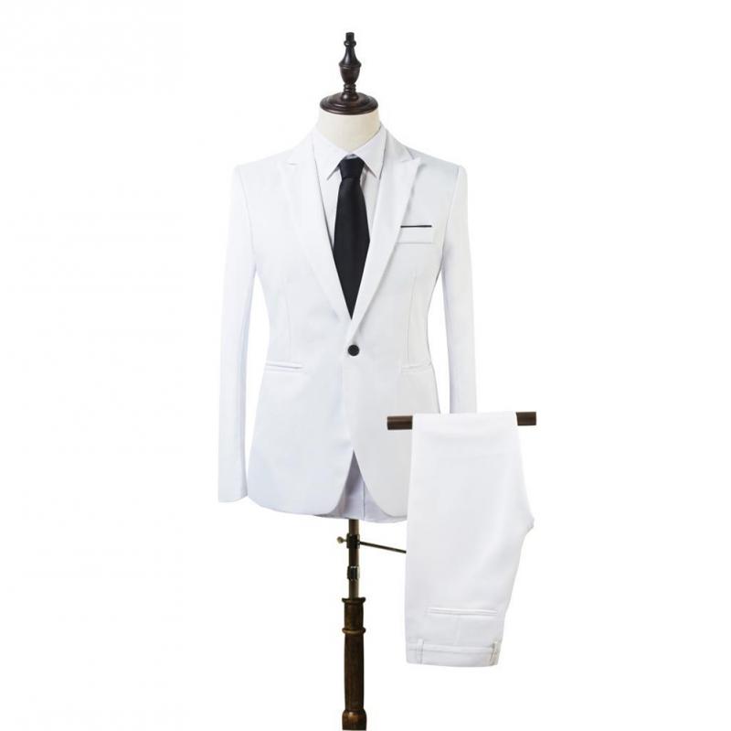 Solid Color Fashion Men's Two Piece Suit Business Formal Wear Blazer And Pants Set B3