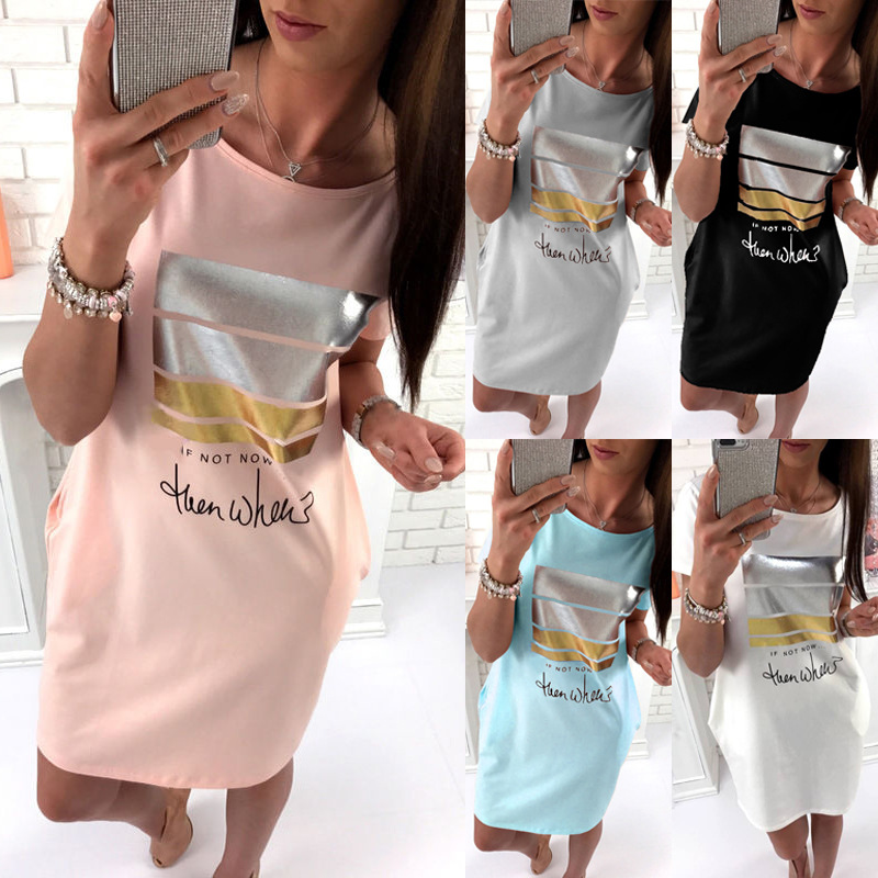 New Loose O-Neck Women Dress Short Sleeved Plus Size Clothing Summer Casual Women Letter Print Short Dresses With Pockets, White
New Loose O-Neck Women Dress Short Sleeved Plus Size Clothing Summer Casual Women Letter Print Short Dresses With Pockets, White