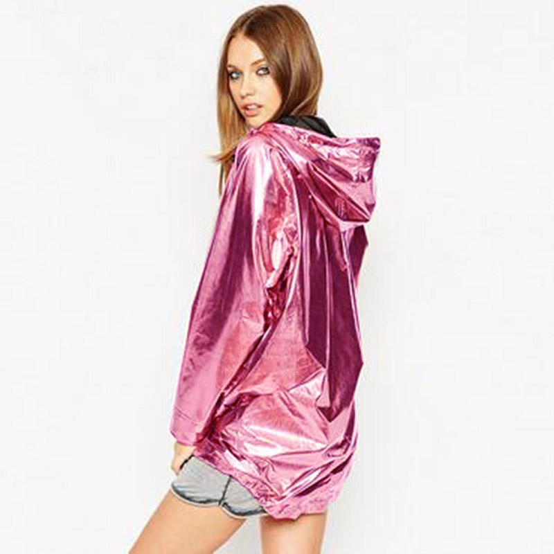 2019 New Women's Jackets Metallic Color Bomber Jacket Womens Outerwear Hooded Spring Coat Femme Zip Up Waterproof Jacket D366 T190817