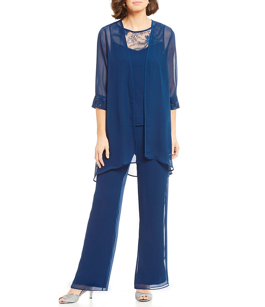 Royal Blue Chiffon Formal Pant Suits For Mother Groom Dresses Evening Wear Long Mother of the Bride Dresses With Jackets Plus Size Custom