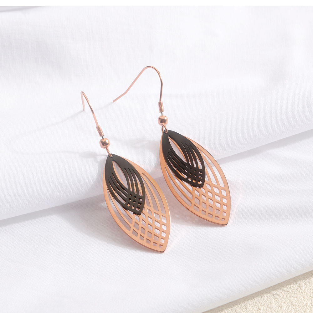 Charm Shining Hollow Leaf Drop Earrings Jewelry Stainless Steel 14K Gold Plated Earrings Women Girl's Gift