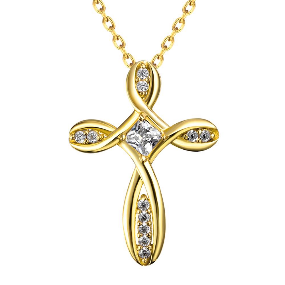 Cross Pendant Inlaid Zircon 18k Yellow Gold Filled Classic Womens Pendant Necklace Chain Charm Jewelry Gift