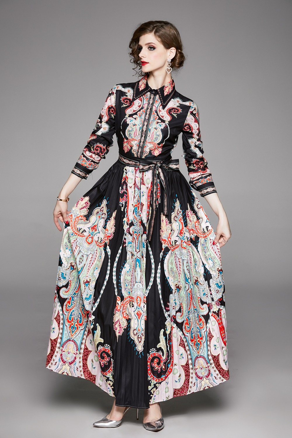Spring Summer Fall Runway Vintage Floral Print Collar Long Sleeve Belt Empire Waist Women Ladies Casual Party A-Line Maxi Beach Luxury Dress, Black;gray
Spring Summer Fall Runway Vintage Floral Print Collar Long Sleeve Belt Empire Waist Women Ladies Casual Party A-Line Maxi Beach Luxury Dress, Black;gray
