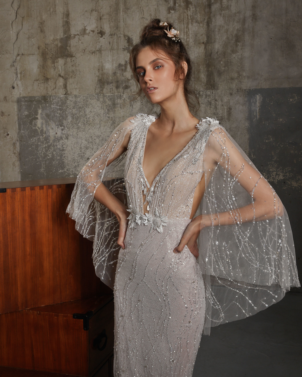 Lior Charchy Mermaid Wedding Dresses With Wrap Deep V Neck Sequined Lace 3D Floral Appliqued Beach Wedding Dress Boho Robe De Mariée