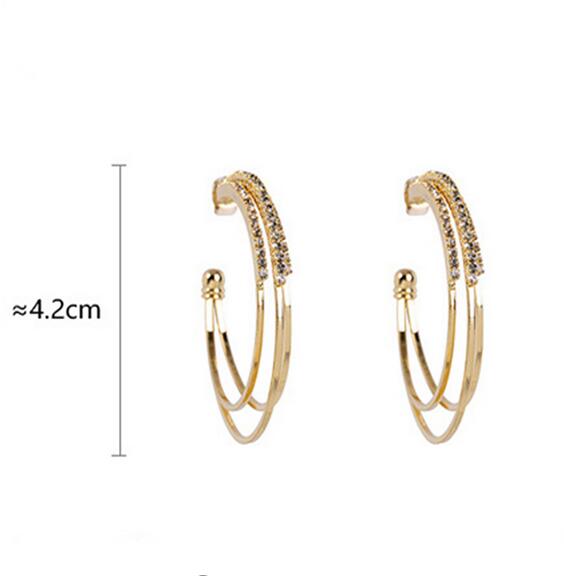 Women Jewelry Multilayer Round Hoop Earrings Shining Gold Silver Color Rhinestone Earrings for Wedding Party GA742