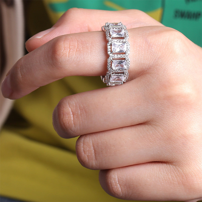 New in Hip Hop Chain Rings Fashion Charm Square AAA Cubic Zirconia Tennis 1 Row CZ Bling Sparkly 14k Gold Finger Ring Mens Rapper Jewellery for Men Wo