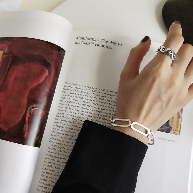 New Punk Geometric Chain Bracelet For Women 100% 925 Sterling Silver Irregular Buckle Bracelets Jewelry Gifts