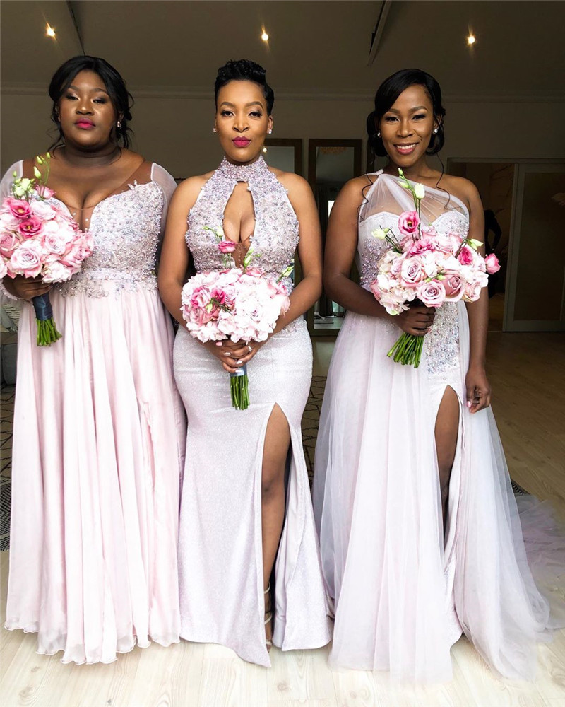 2020 New Plus Size African Bridesmaids Dresses Mixed Style Sequined Beaded Country Beach Nigeria Bellanaija Maid Of Honors Prom Gowns
