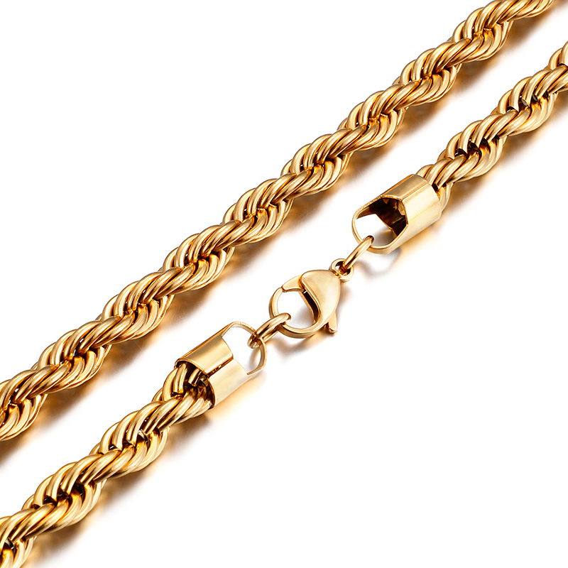 Real Gold Plated Stainless Steel Rope Chain Necklace for Men Women Gift TopBling Jewelry Accessories