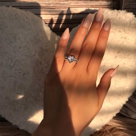 Vecalon Queen Heart Promise Ring 925 sterling silver 3ct 5A Cz statement Wedding band rings for women Bridal Fine Jewelry