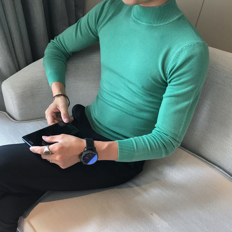 Sweater High Quality Autumn Winter Candy Color in the end of the Collar Pure Color Slim Comfortable Semi-high Collar SweaterMX190926