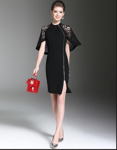 European and American style cape slim package hip lace stitching dress foreign trade, Black
European and American style cape slim package hip lace stitching dress foreign trade, Black