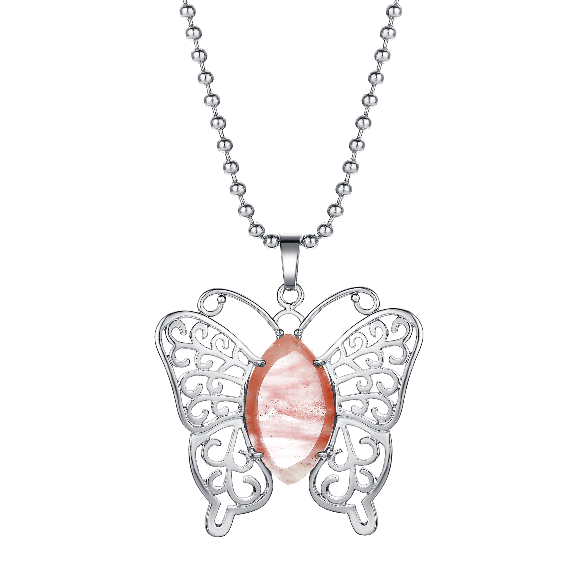 qimoshi Natural Stone Butterfly Woman Pendant Necklace Stainless Steel Designer Luxury Sweater Chain 12pcs