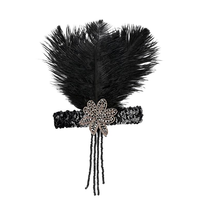 1920s Women Headband Vintage Headpiece Feather Flapper Great Gatsby Headdress Hair Accessories Arco De Cabelo Mujer A81