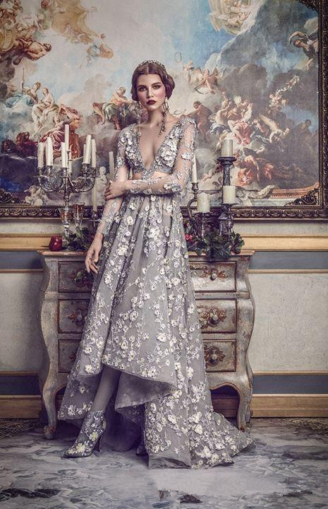 New Great Gatsby Long Sleeve High Low Prom Dresses Michael Cinco luxury 3D Applique Floral Cutside Occasion Evening Gowns Formal Wear