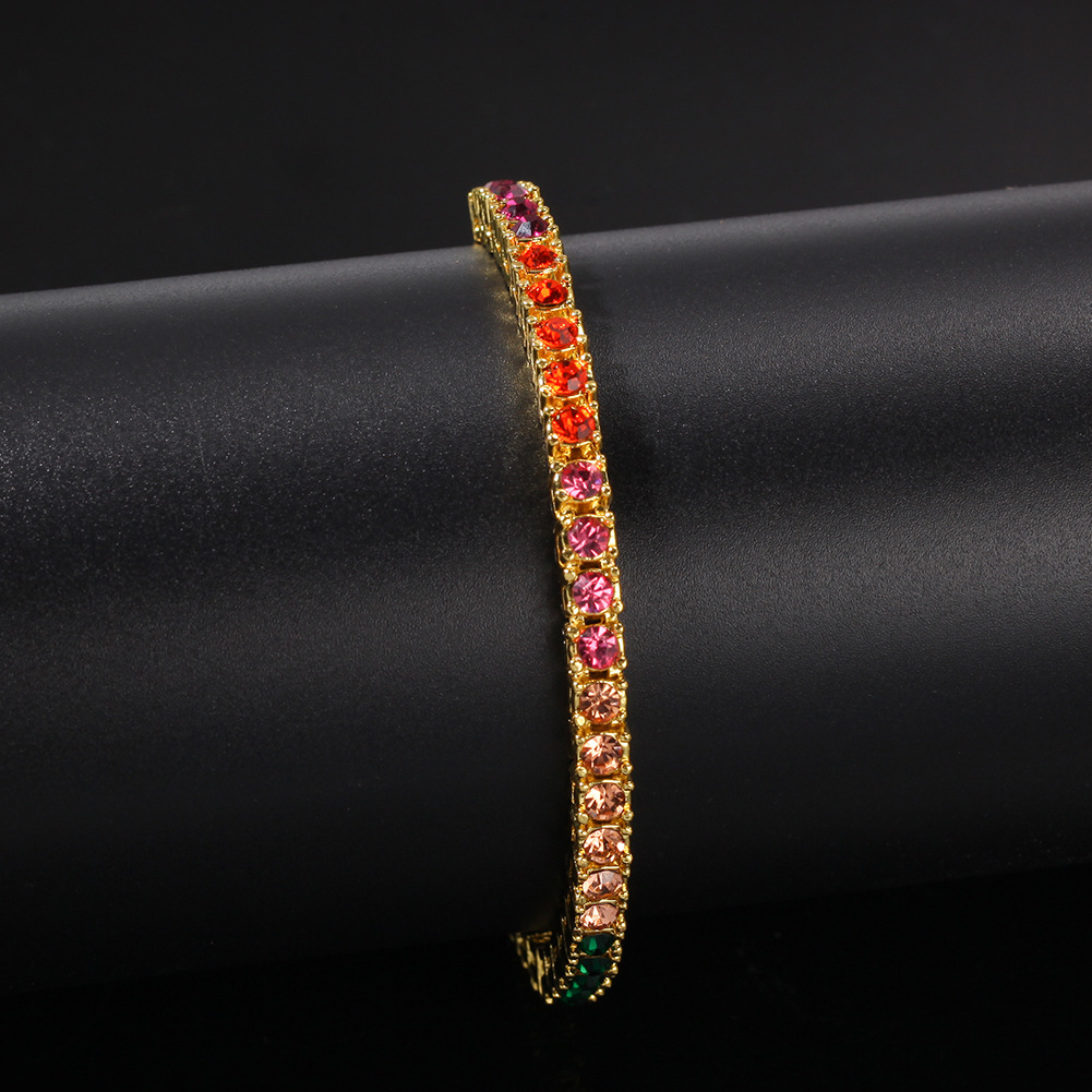 4mm Hip Hop Colorful Zircon Tennis Bracelets 18k Gold Plated Men Women Jewelry