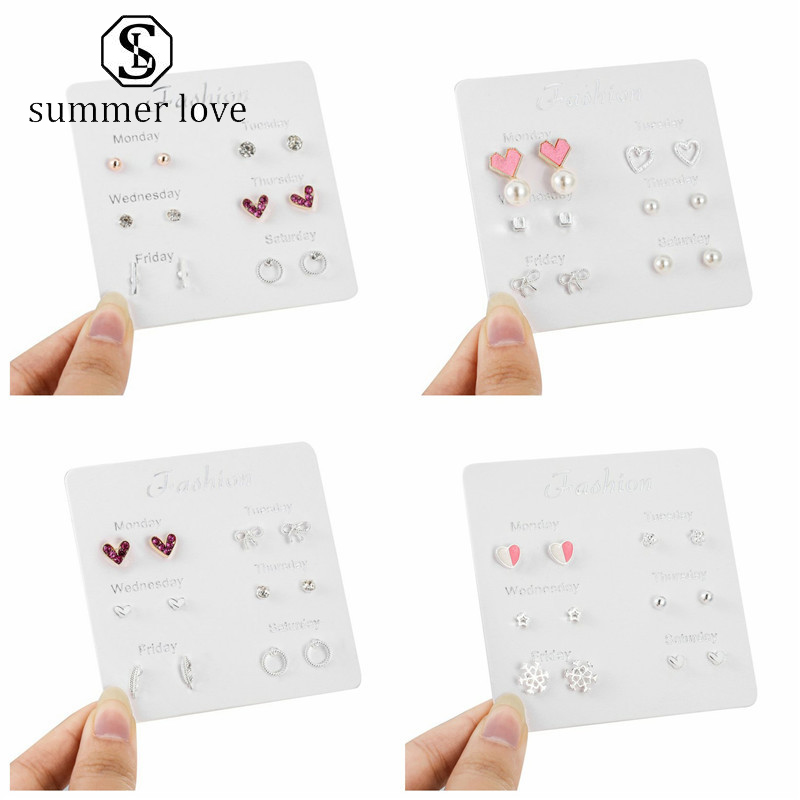 Fashion Sweet Star Leaf Heart Stud Earrings Set For Women Silver 6 Pairs/set Exquisite One Week Earring Set Daily Party Jewelry Gift-Y
Fashion Sweet Star Leaf Heart Stud Earrings Set For Women Silver 6 Pairs/set Exquisite One Week Earring Set Daily Party Jewelry Gift-Y
