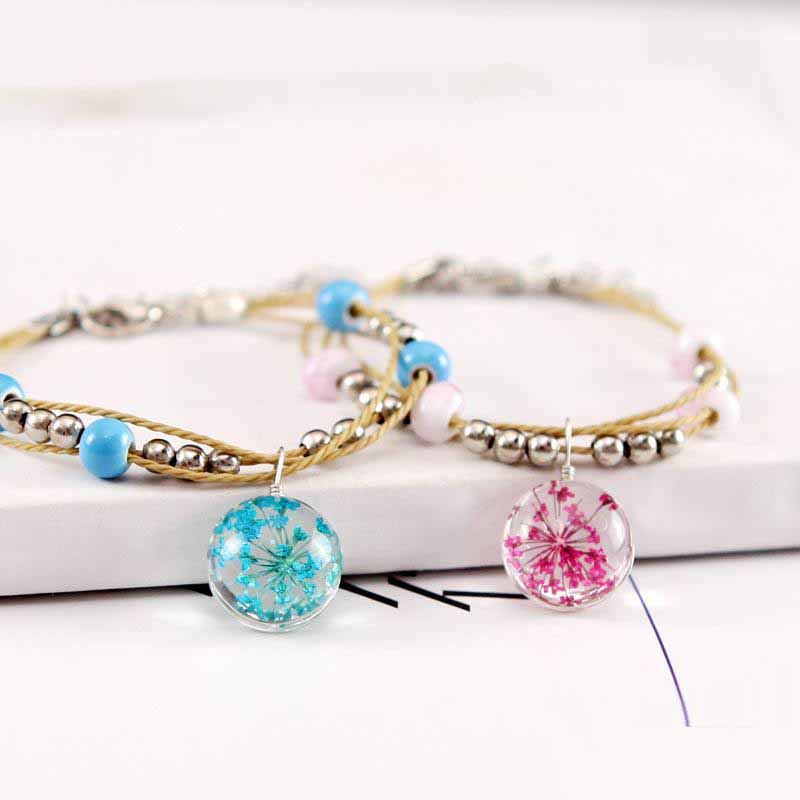 Bracelet of dried flower plant specimens of Chinese wind system, glass ball, dandelion, starry lady and lover's Bracelet 24pcs/lot
Bracelet of dried flower plant specimens of Chinese wind system, glass ball, dandelion, starry lady and lover's Bracelet 24pcs/lot