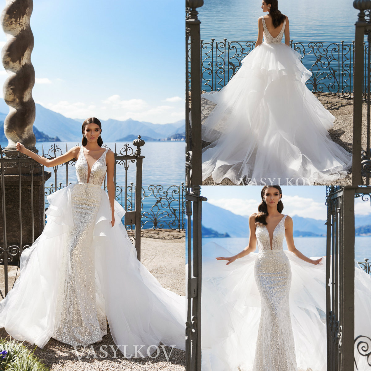 2020 Overskirt Wedding Dresses Deep V Neck Lace Sequins Custom Made Mermaid Wedding Gowns With Detachable Train Beach Bridal Dress, Ivory
2020 Overskirt Wedding Dresses Deep V Neck Lace Sequins Custom Made Mermaid Wedding Gowns With Detachable Train Beach Bridal Dress, Ivory