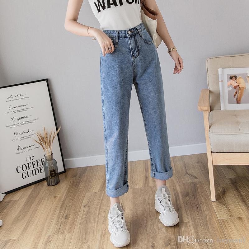 2020 Women`s Plus Size High Waist Washed Light Blue True Denim Pants Boyfriend Jean Femme For Women Jeans
