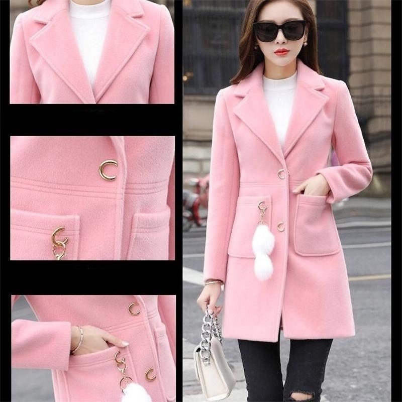 Outerwear Overcoat Autumn Winter Jacket Casual Women New Fashion Long Woolen Coat Single Breasted Slim Type Female Wool Coats T190903