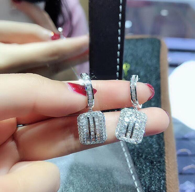 Elegant Sterg Sier Dangle Earrings with White Topaz & CZ Dia for Women, Clip-On